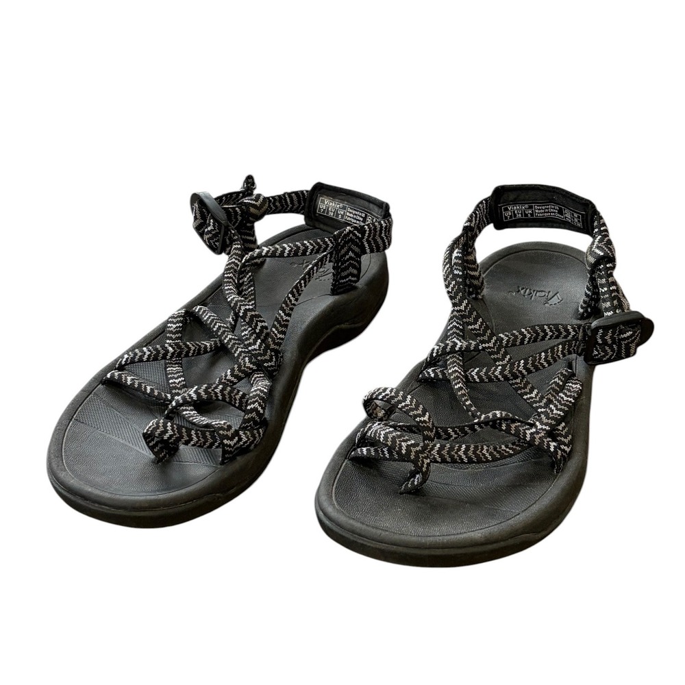 Viakix Samara Womens Walking Sandals Black Chevron Strappy Hiking Shoes Size 7